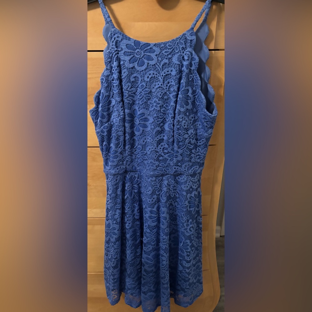 Blue Lace Sleeveless Dress fully lined